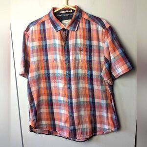 TOMMY BAHAMA Men Plaid Button Down Shirt Size Large 100% Cotton Short Sleeve